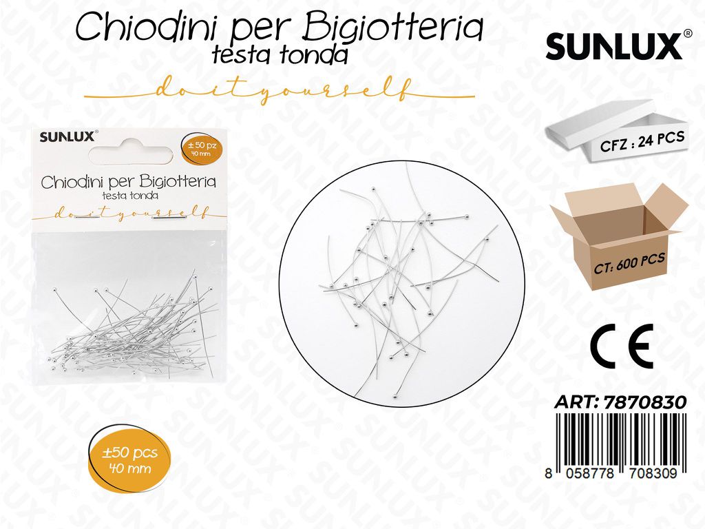 Sunlux Chiodini Bigiot. Tonda Arg. 50PCS 40MM
