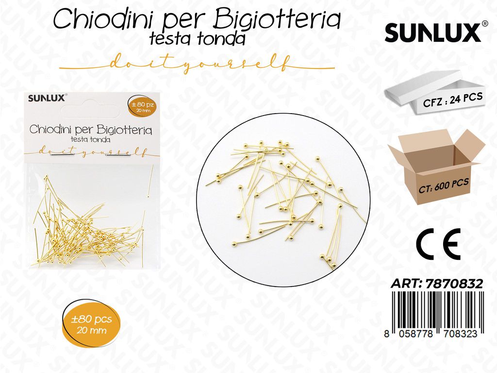 Sunlux Chiodini Bigiot. Tonda Oro 80PCS 20MM