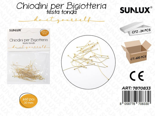 Sunlux Chiodini Bigiot. Tonda Oro 60PCS 30MM