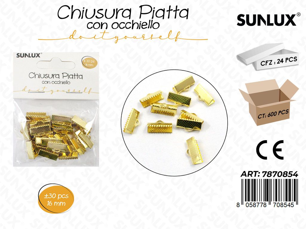Sunlux Chiusura Piatta c/ Occh. Oro 30PCS 16MM