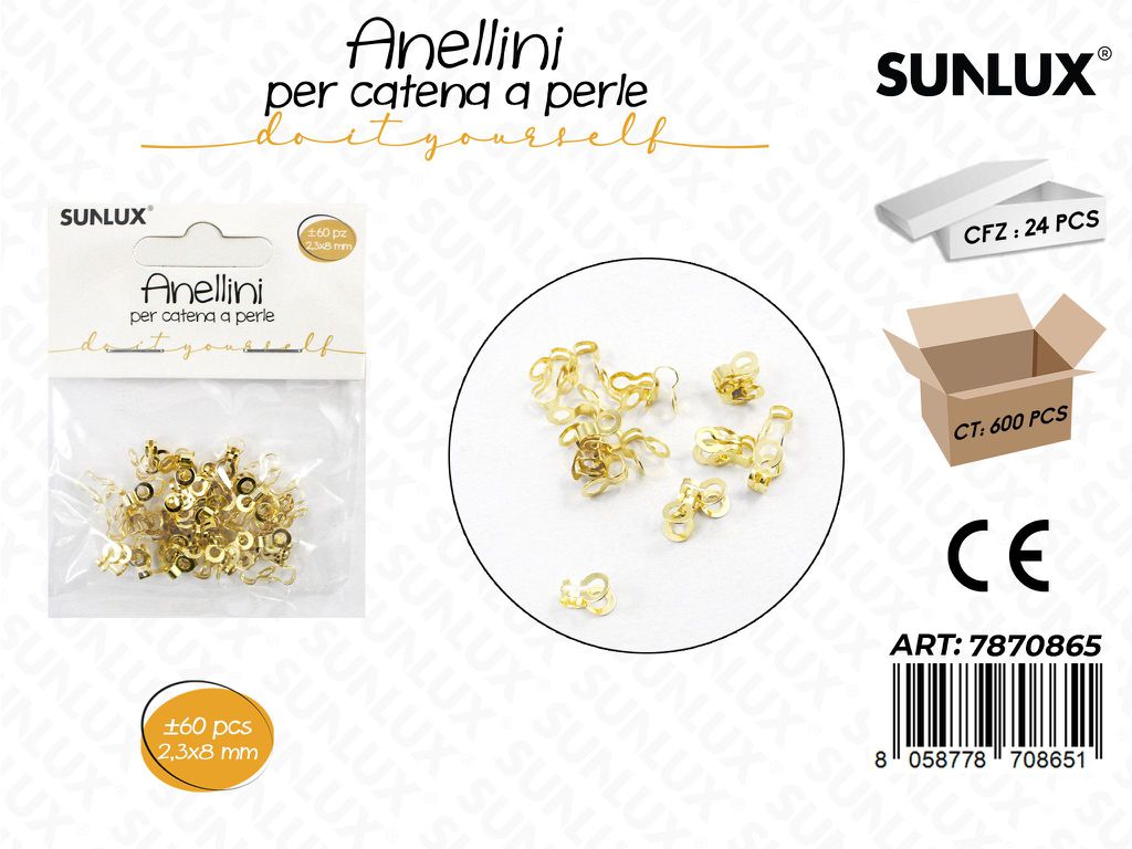 Sunlux Anelli per Catena Oro 60PCS 2.3*8MM