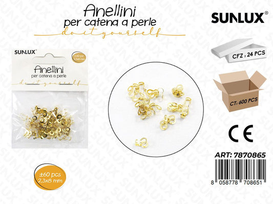 Sunlux Anelli per Catena Oro 60PCS 2.3*8MM