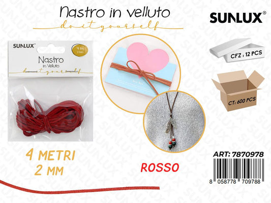 Sunlux Nastro in Velluto Rosso 2MM*4MT