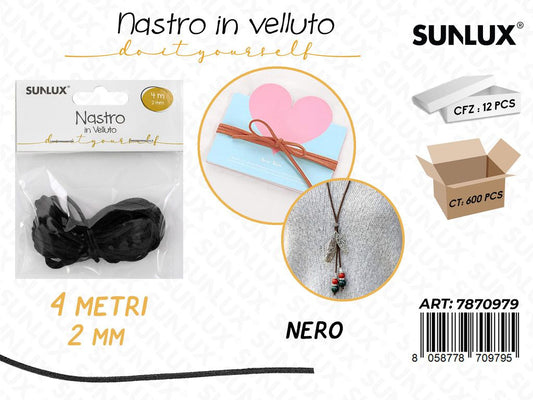 Sunlux Nastro in Velluto Nero 2MM*4MT