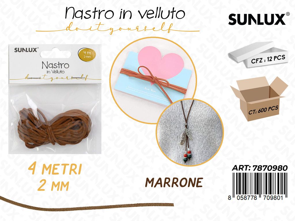 Sunlux Nastro in Velluto Marrone 2MM*4MT