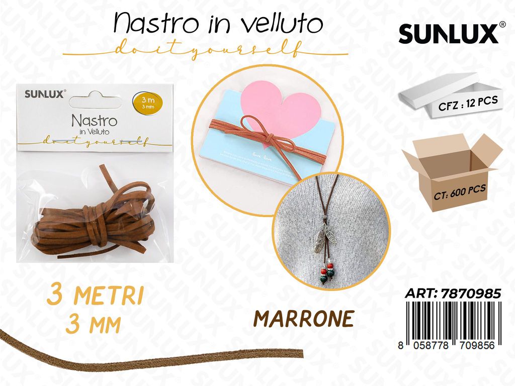 Sunlux Nastro in Velluto Marrone 3MM*3MT
