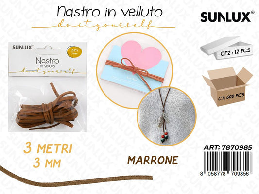 Sunlux Nastro in Velluto Marrone 3MM*3MT