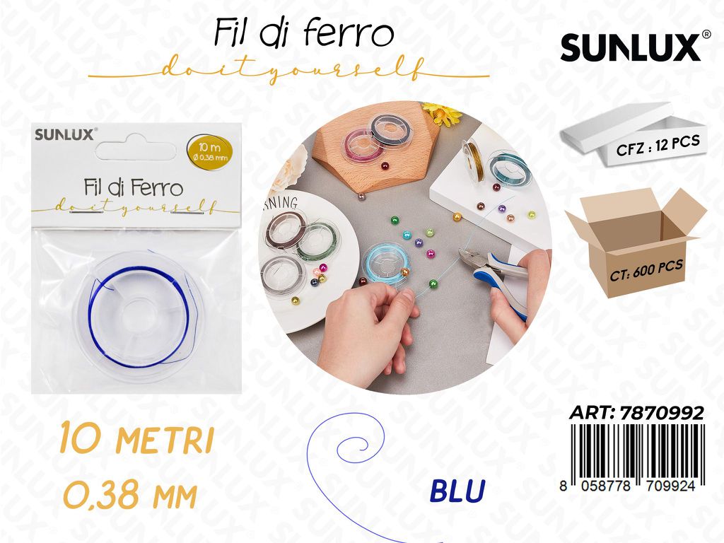 Sunlux Fil di Ferro Blu 0.38MM*10MT