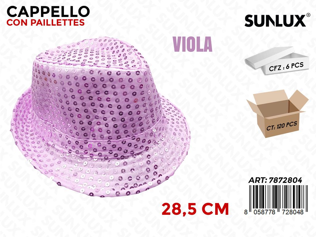 CAPPELLO C/ PAILLETTES VIOLA 28.5CM /PZ DA 6**
