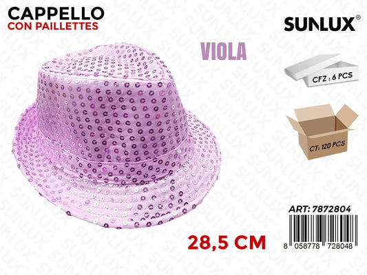 CAPPELLO C/ PAILLETTES VIOLA 28.5CM /PZ DA 6**