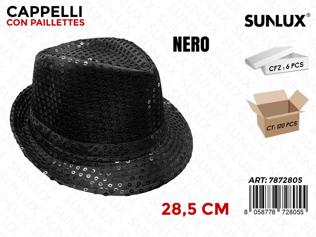 CAPPELLO C/ PAILLETTES NERO 28.5CM /PZ DA 6**