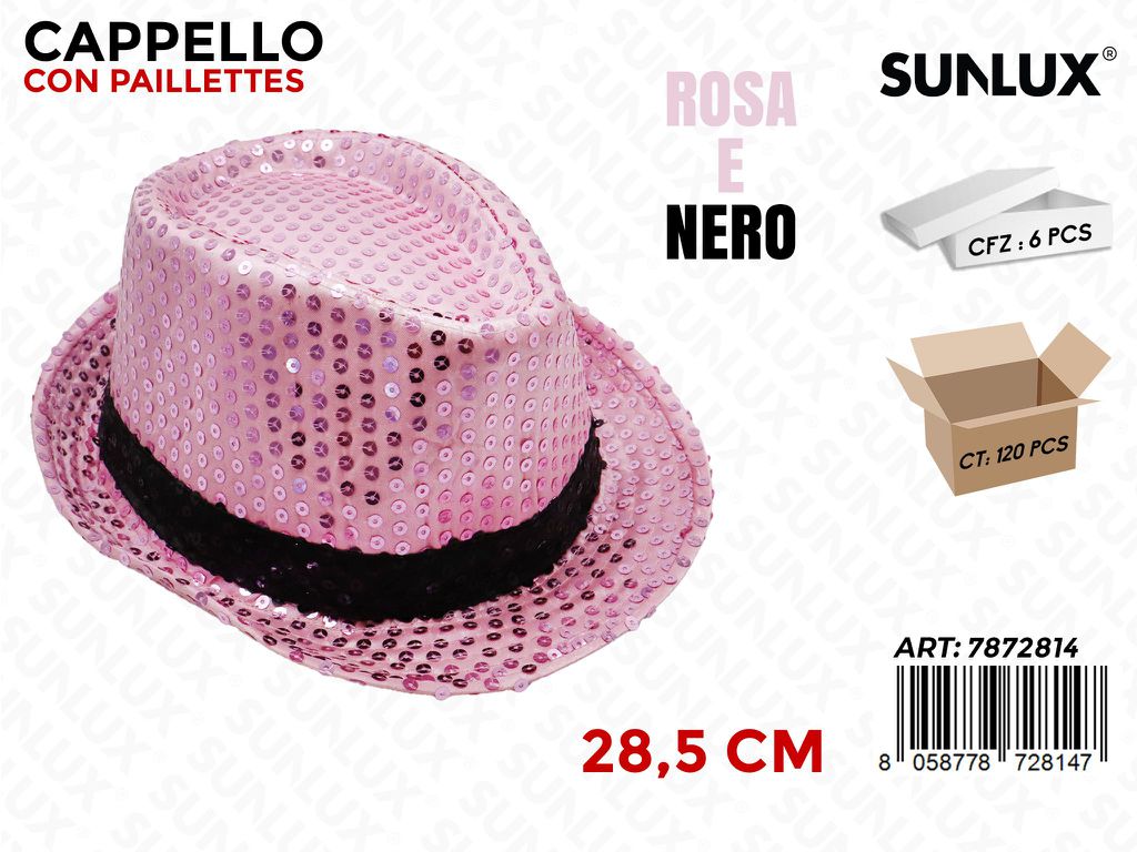CAPPELLO CON PAILLETTES ROSA/NERO