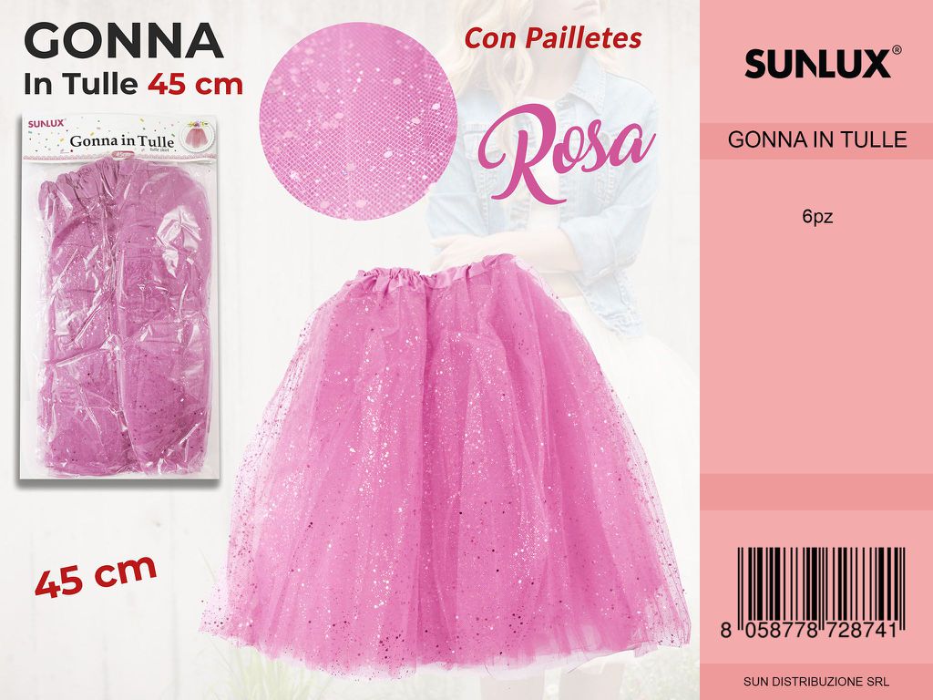 GONNA IN TULLE ROSA C/PAILLETTES  45CM /PZ DA 6**