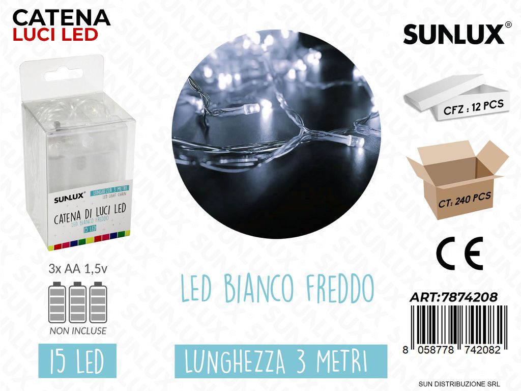 Catena Luci Led Bianco Freddo 15LED 3MT