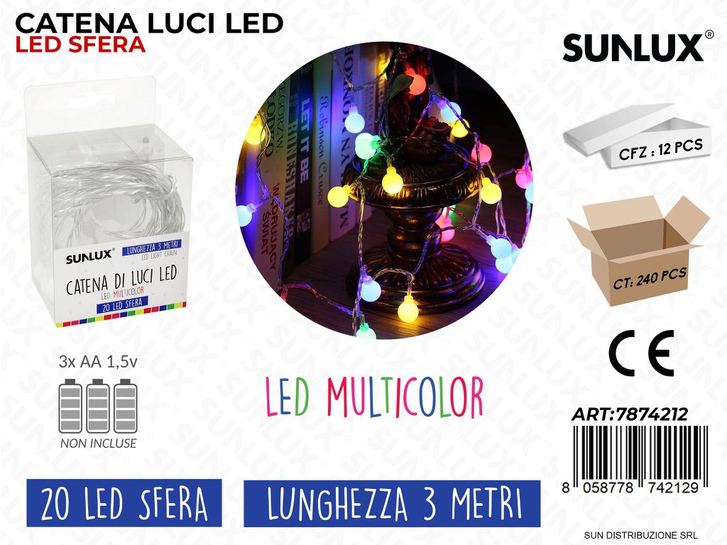Catena Luci Led Multicolor 20LED Sfera 3MT