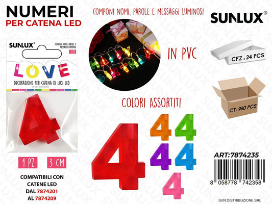 Numero 4 per Catena di Luci Led Col. Ass. 3CM