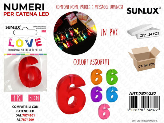 Numero 6 per Catena di Luci Led Col. Ass. 3CM