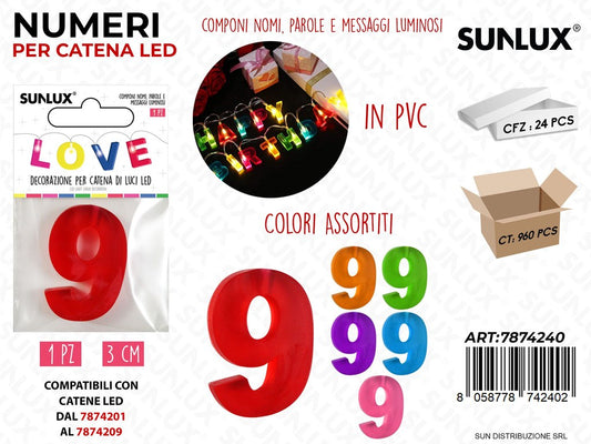 Numero 9 per Catena di Luci Led Col. Ass. 3CM