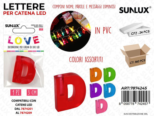 Lettera D per Catena di Luci Led Col. Ass. 3CM