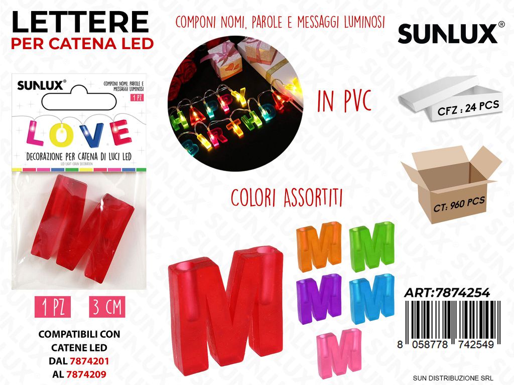 Lettera M per Catena di Luci Led Col. Ass. 3CM