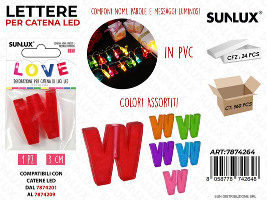 Lettera W per Catena di Luci Led Col. Ass. 3CM