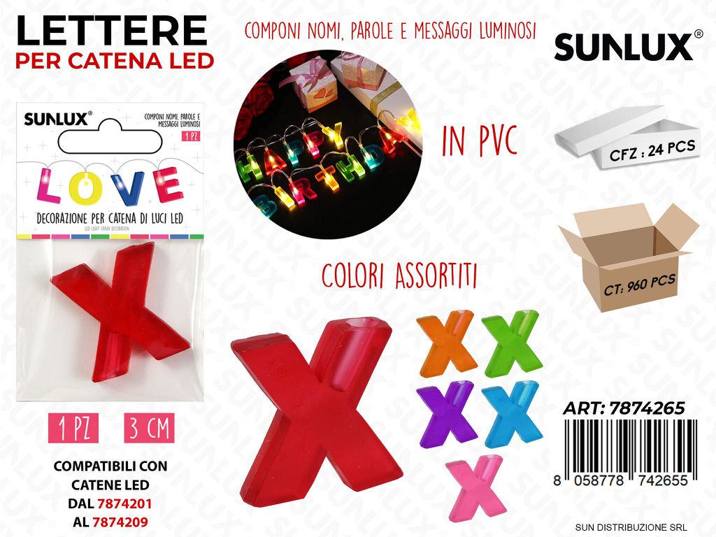 Lettera X per Catena di Luci Led Col. Ass. 3CM