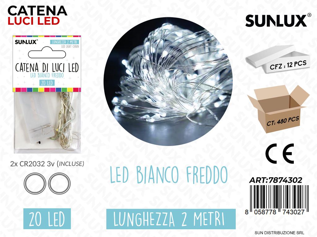 Catena Luci Led Bianco Freddo 20LED 2MT