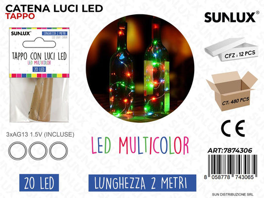 Tappo c/ Luci Led Multicolor 20LED 2MT