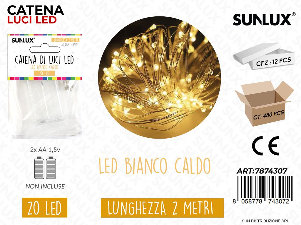 Catena Luci Led Bianco Caldo 20LED 2MT