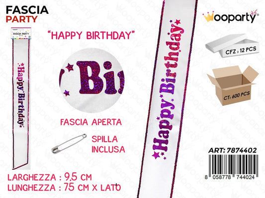 FASCIA PARTY HAPPY BIRTHDAY FUCSIA 9.5*75CM /PZ DA 12**