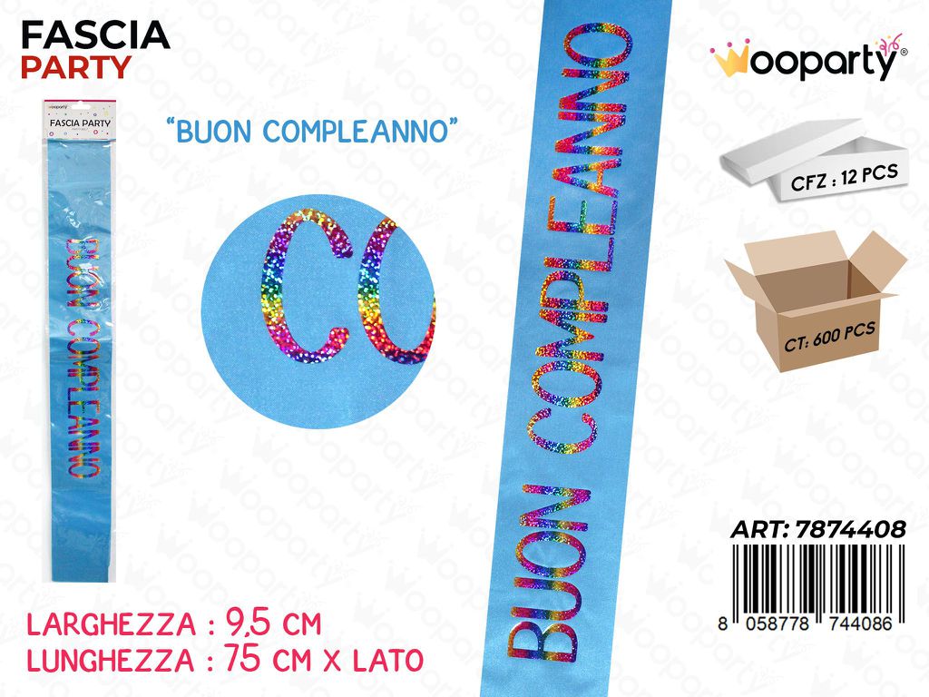 FASCIA PARTY BUON COMPLEANNO CEL. 9.5*75CM /PZ DA 12**