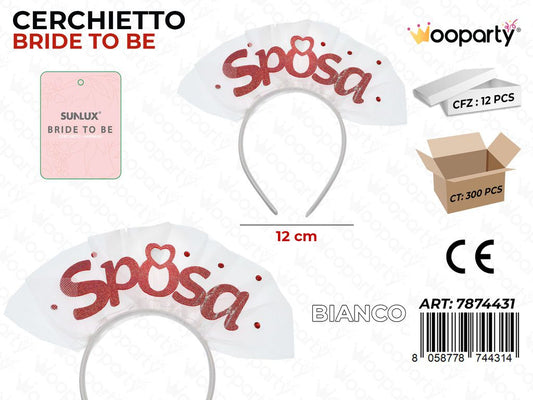 CERCHIETTO BRIDE TO BE BIA. 12CM /PZ DA 12**