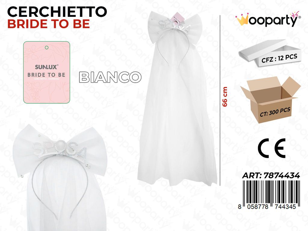 CERCHIETTO BRIDE TO BE BIA. 66CM /PZ DA 12**
