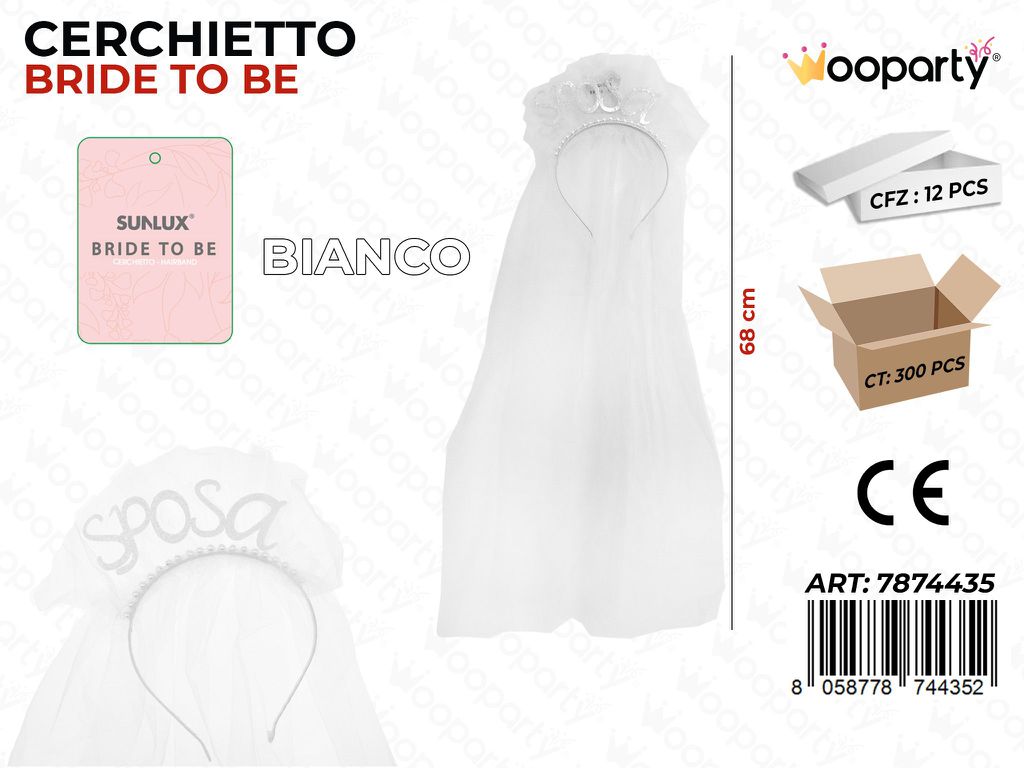 CERCHIETTO BRIDE TO BE BIA. 68CM /PZ DA 12**
