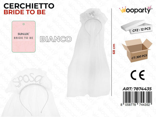 CERCHIETTO BRIDE TO BE BIA. 68CM /PZ DA 12**