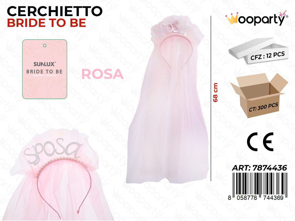 CERCHIETTO BRIDE TO BE ROSA 68CM /PZ DA 12**