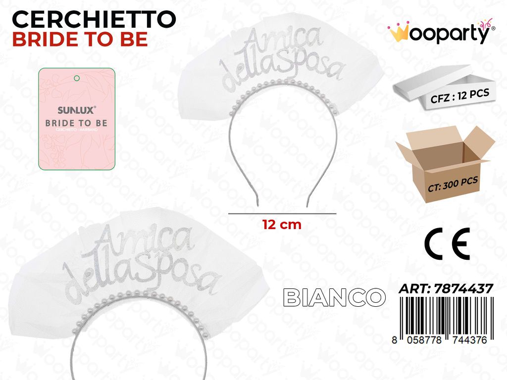 CERCHIETTO BRIDE TO BE BIA. 12CM /PZ DA 12**