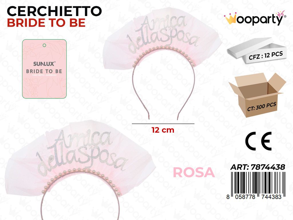 CERCHIETTO BRIDE TO BE ROSA 12CM /PZ DA 12**