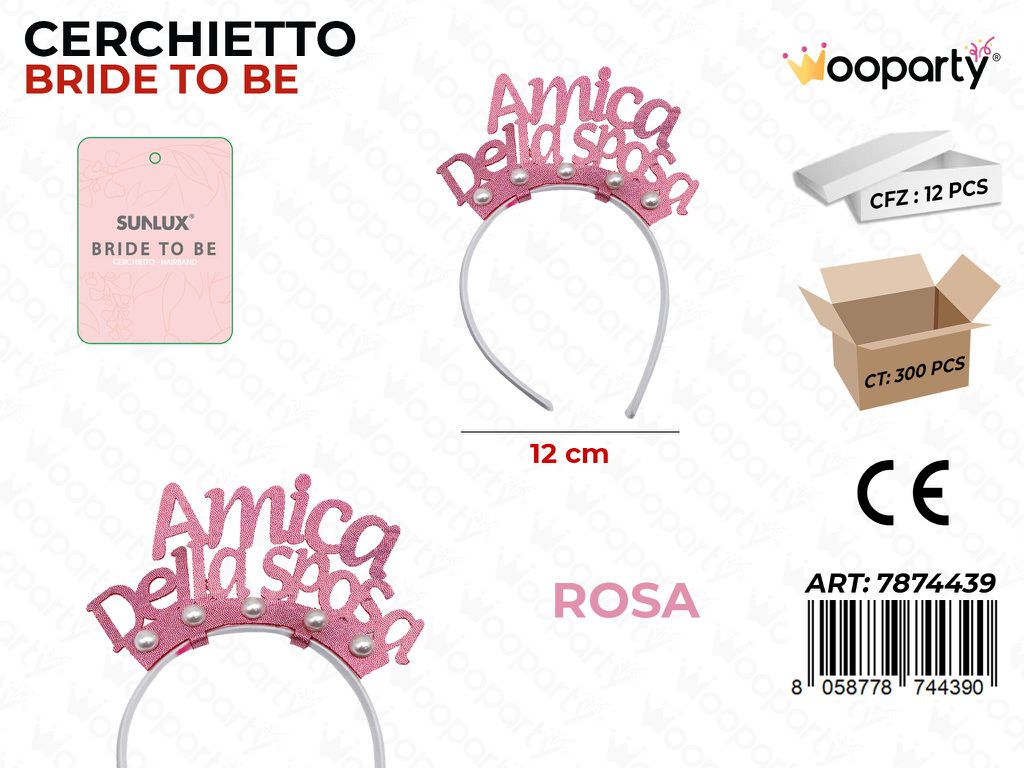 CERCHIETTO BRIDE TO BE ROSA 12CM /PZ DA 12**