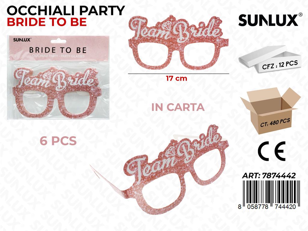 OCCHIALI PARTY BRIDE TO BE 6PCS 17CM / PZ DA 12**