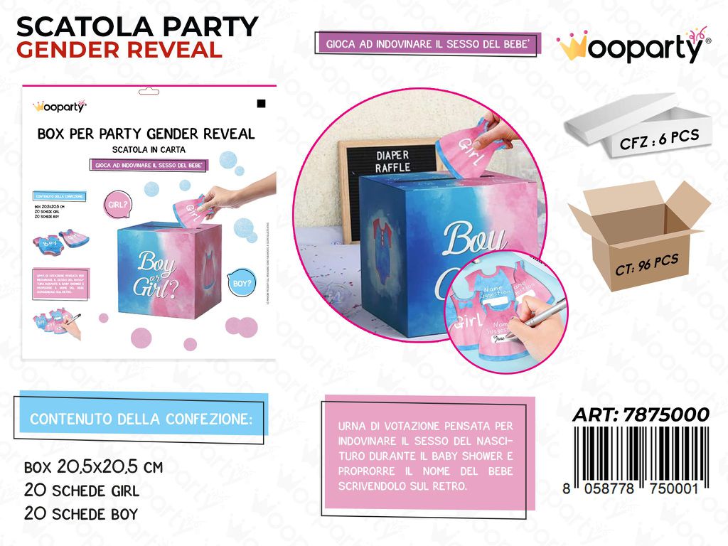 BOX PER GENDER REVEAL 20.5*20.5CM /PZ DA 6**