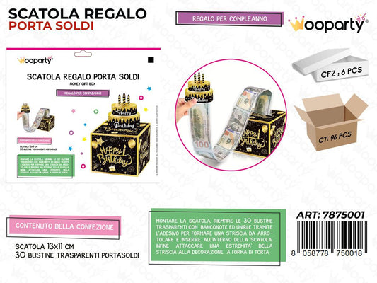 SCATOLA COMPL. REGALO PORTASOLDI 13*11CM /PZ DA 6**