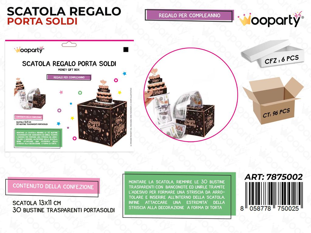 SCATOLA COMPL. REGALO PORTASOLDI 13*11CM /PZ DA 6**