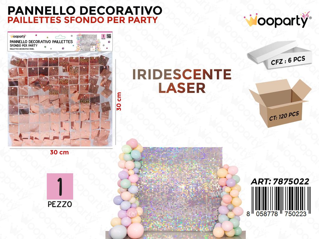 PANNELLO DEC. PARTY IRIDESC. LASER 30*30CM
