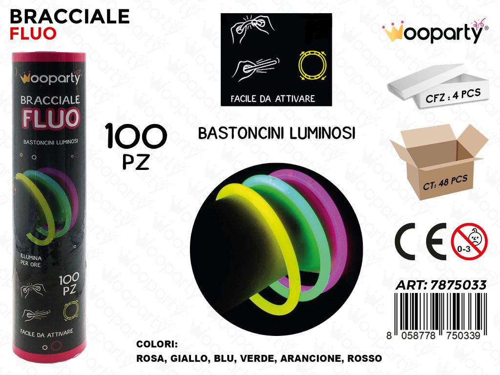 BRACCIALE FLUO COL. ASS. 100PCS