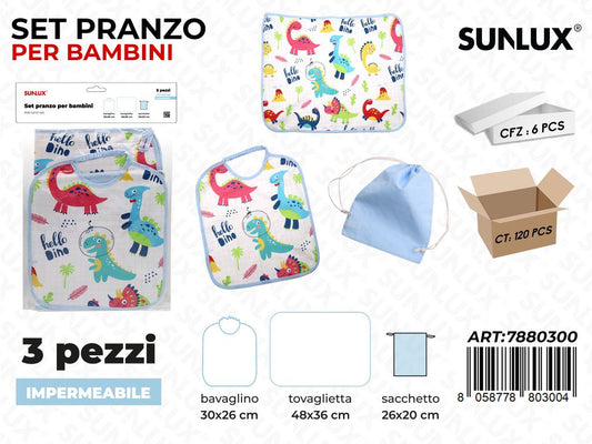 Sunlux Set Pranzo per Bambini Dino Imperm. 3PCS