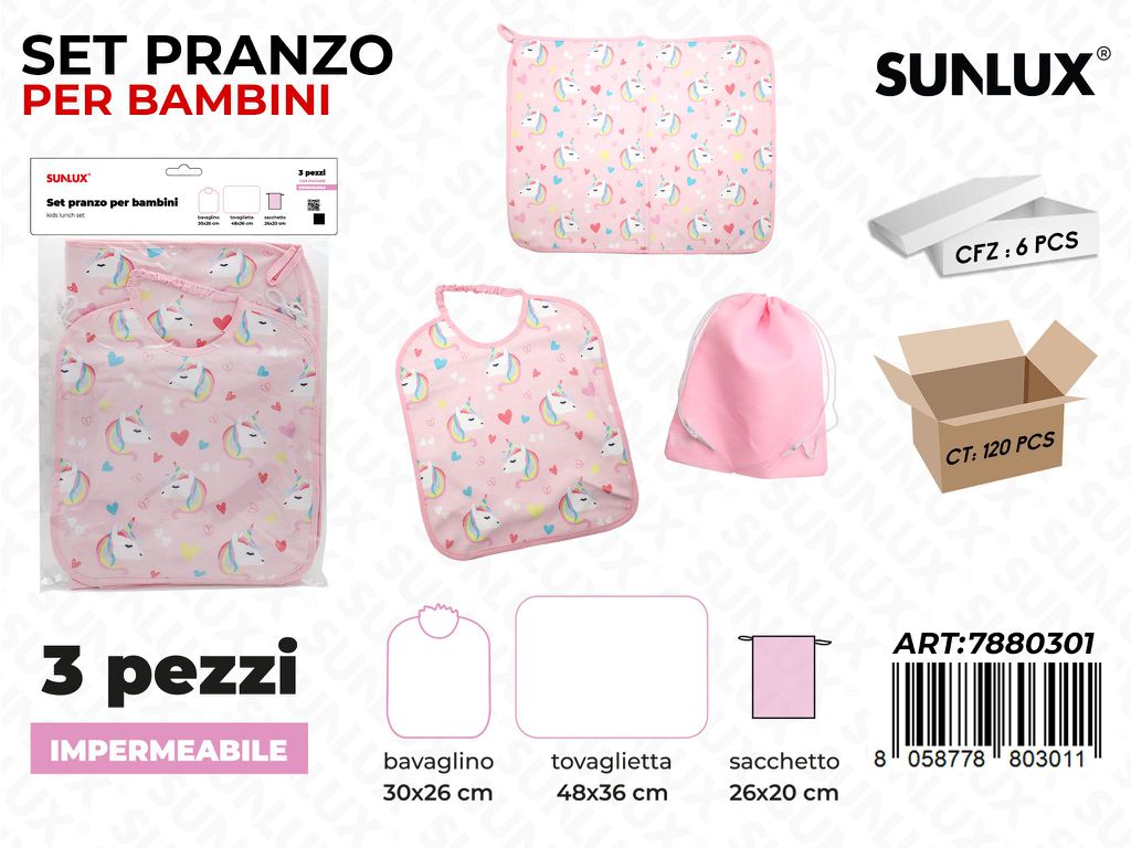 Sunlux Set Pranzo per Bambini Unicorn Imperm. 3PCS
