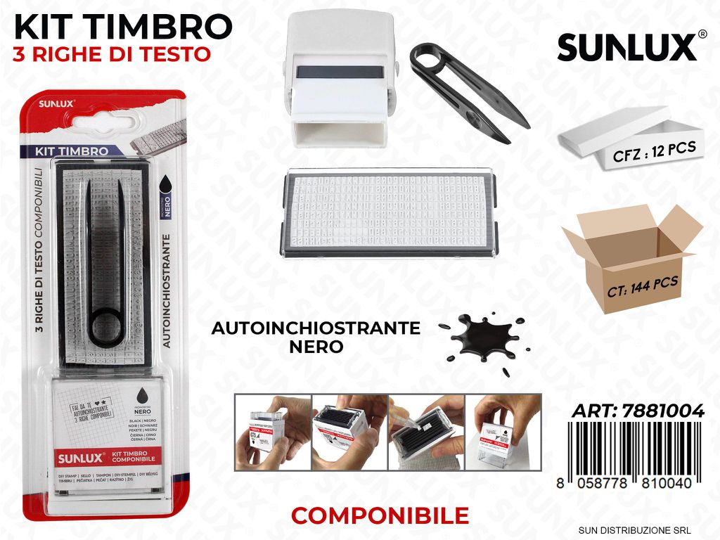 Kit Timbro 3RIGHE di Testo Inch. Nero