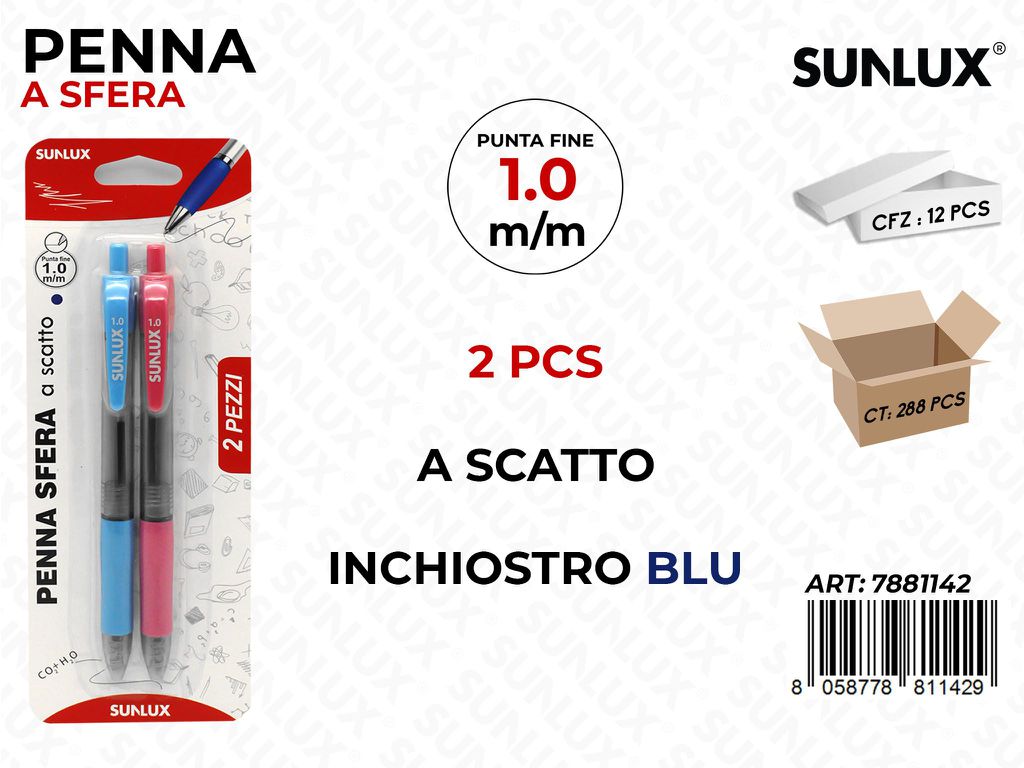 PENNA A SCATTO BLU ASS. 2 PCS 1.0MM  /PZ DA 12**CFZ