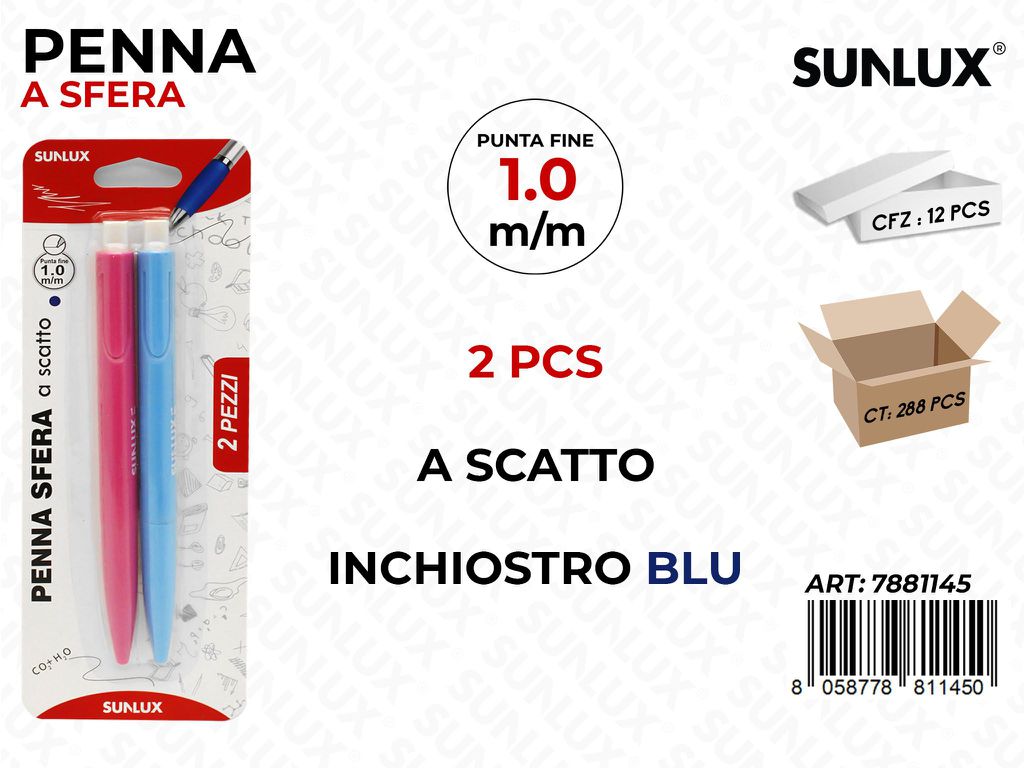 PENNA A SCATTO BLU ASS. 2 PCS 1.0MM /PZ DA 12**CFZ